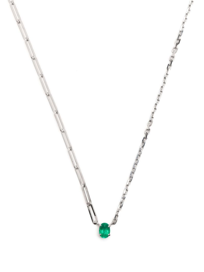 18k White Gold Solitaire Emerald Necklace