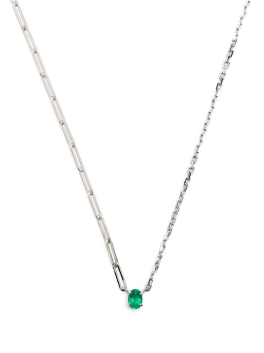 18k White Gold Solitaire Emerald Necklace