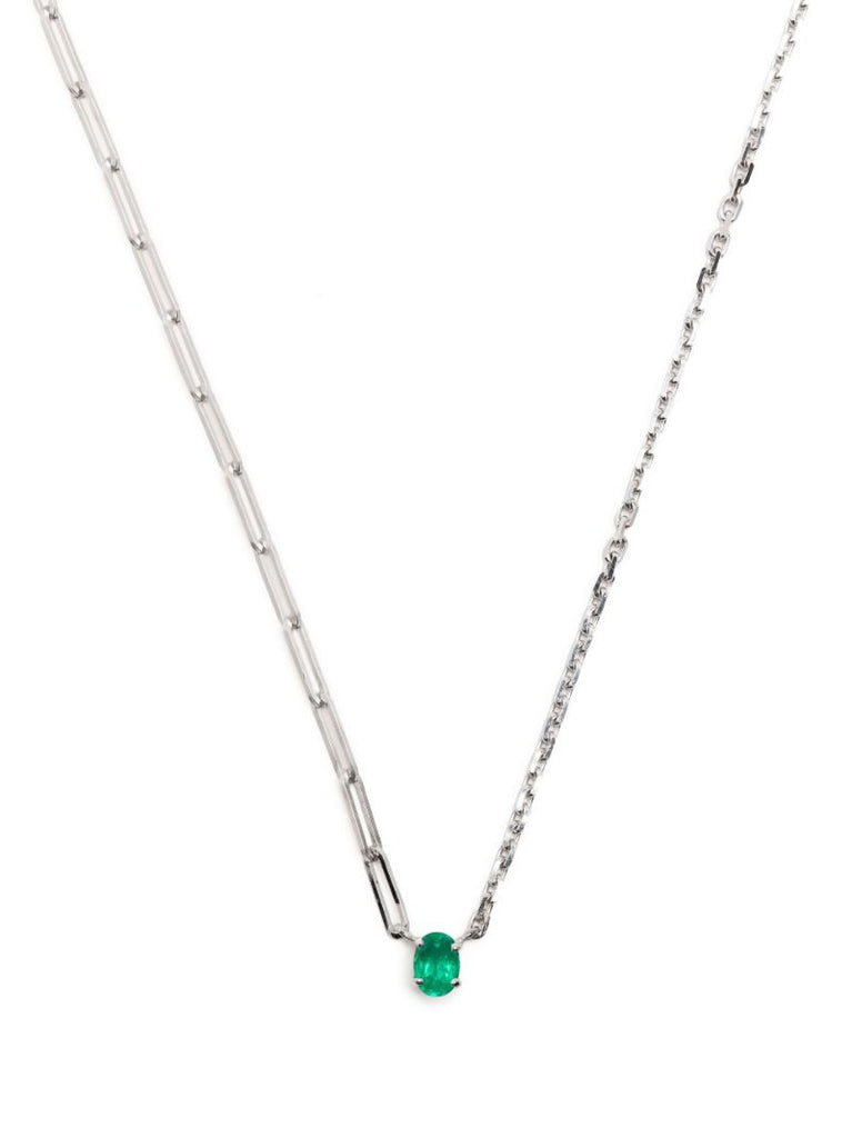 18k White Gold Solitaire Emerald Necklace