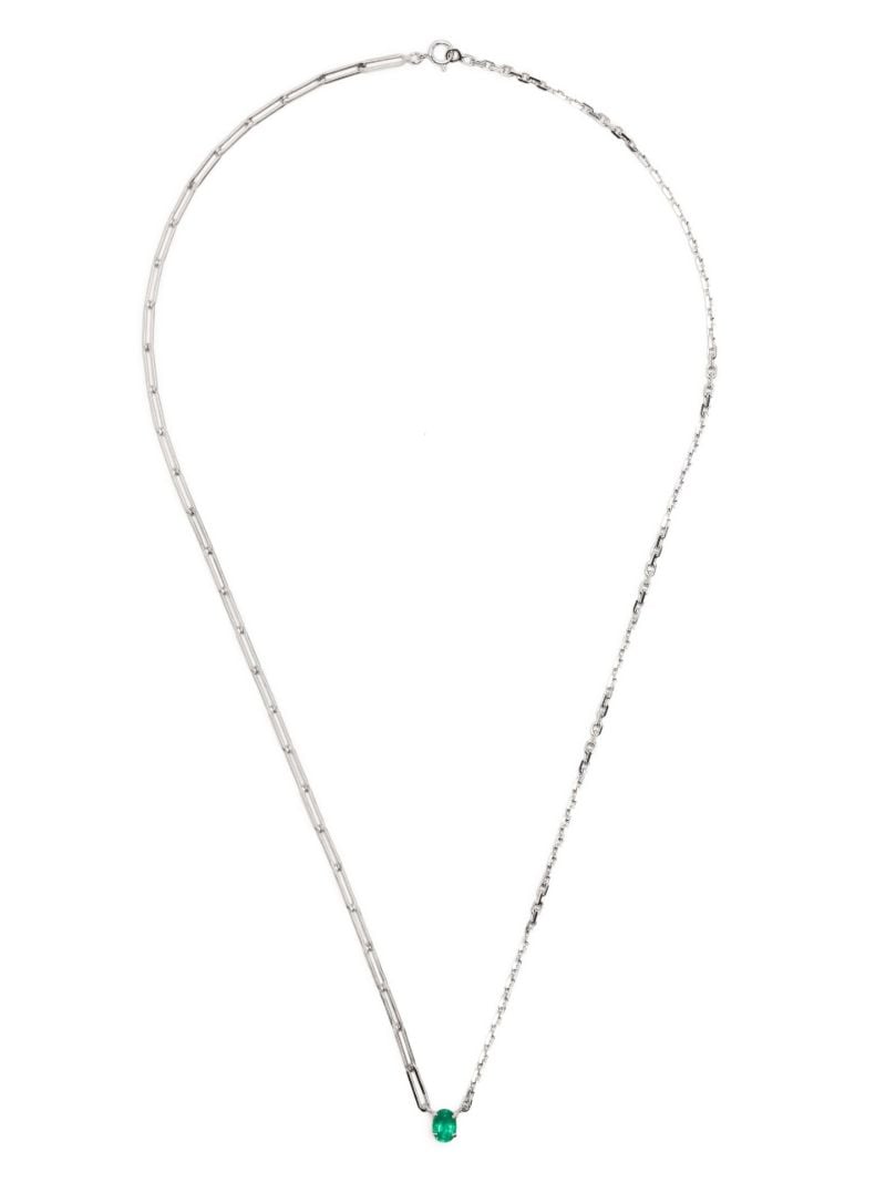 18k White Gold Solitaire Emerald Necklace