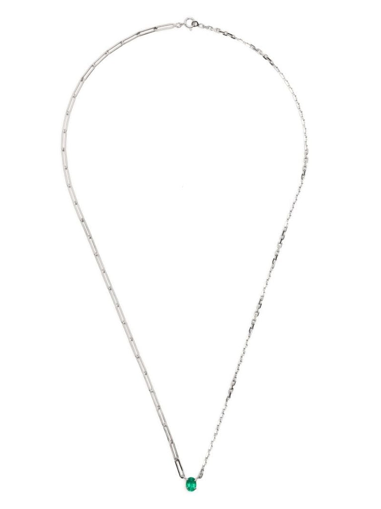 18k White Gold Solitaire Emerald Necklace