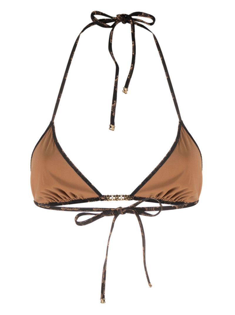 Brown Monogram Print Triangle Bikini Top Triangle Bkn Top W Bk Ties Jrsy Brown