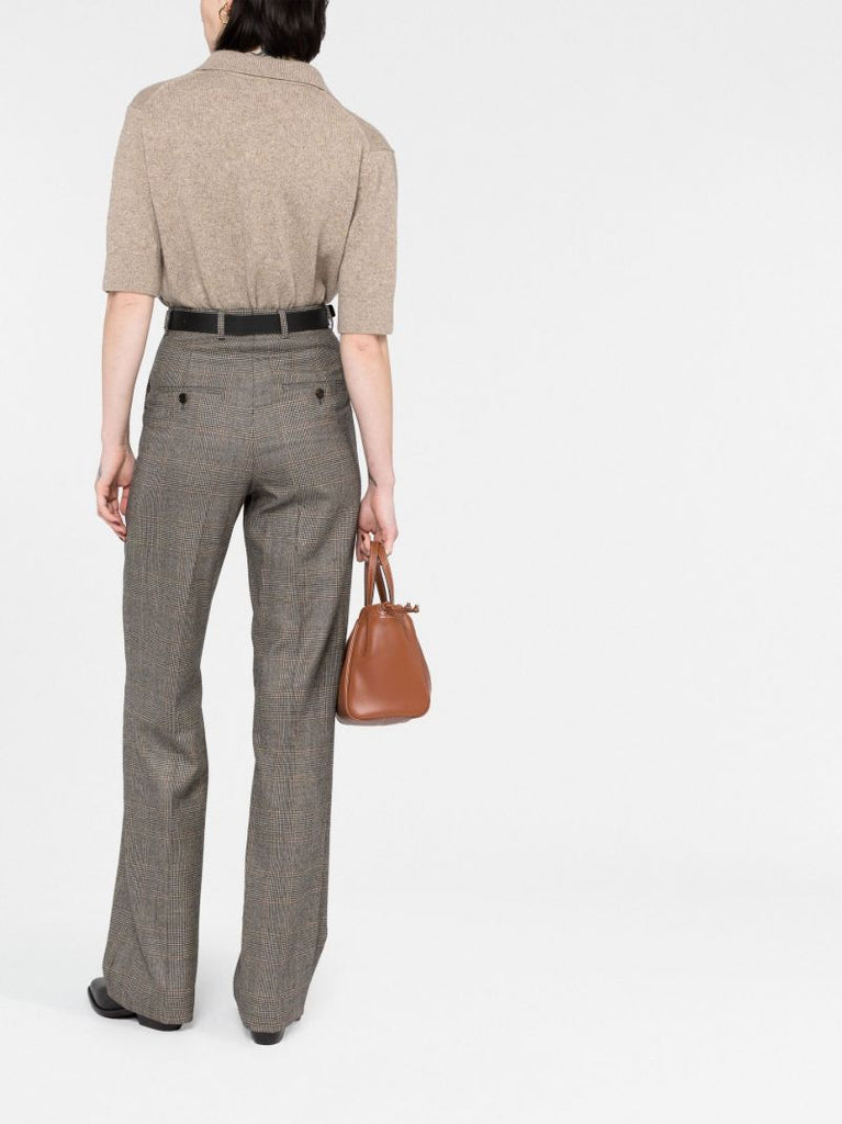 Brown Checked High-waisted Trousers