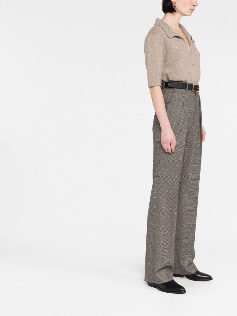 Brown Checked High-waisted Trousers