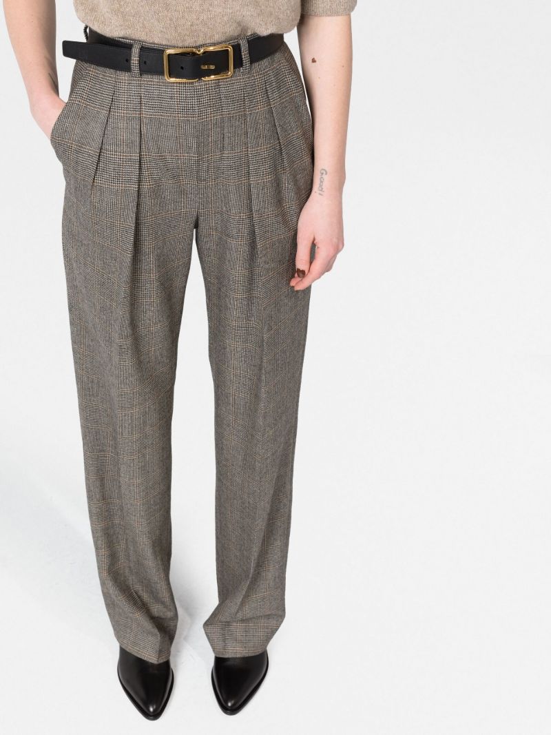 Brown Checked High-waisted Trousers