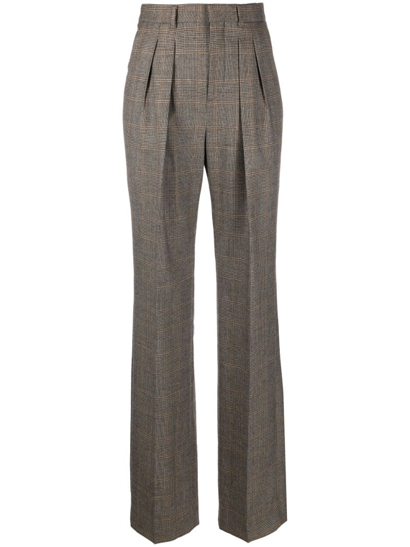 Brown Checked High-waisted Trousers