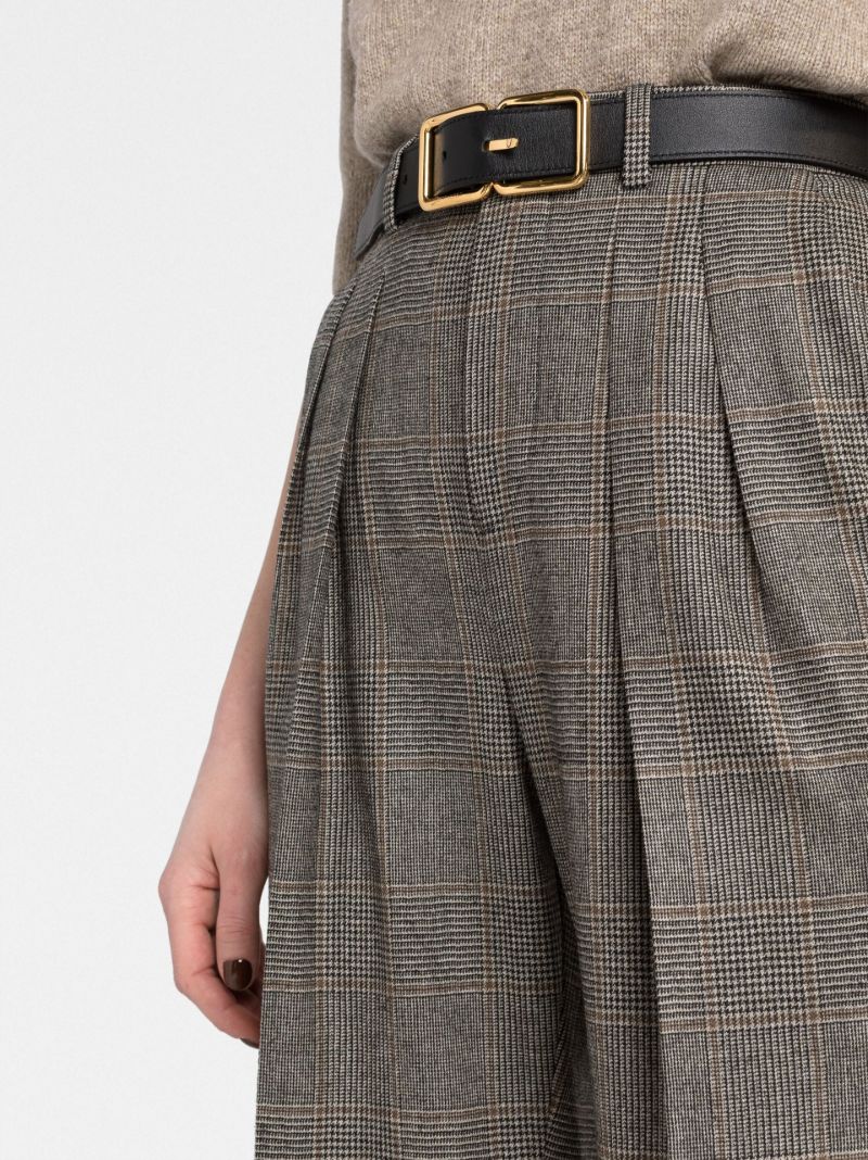 Brown Checked High-waisted Trousers