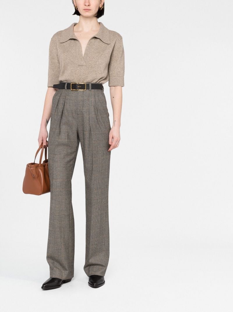 Brown Checked High-waisted Trousers