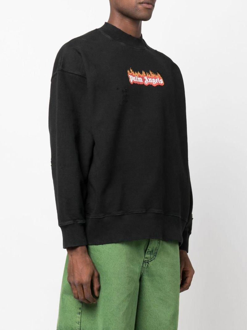 Black Burning Logo Print Cotton Sweatshirt