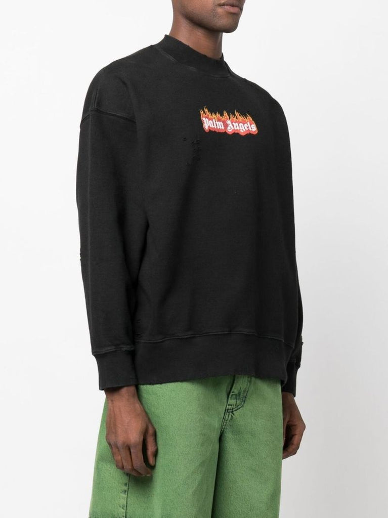 Black Burning Logo Print Cotton Sweatshirt