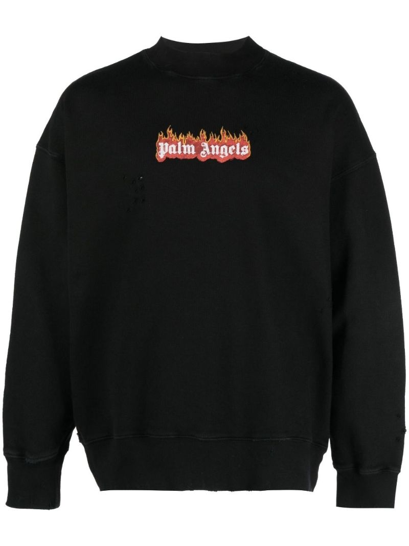 Black Burning Logo Print Cotton Sweatshirt