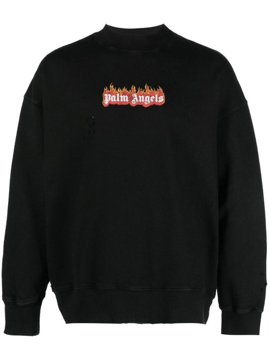 Black Burning Logo Print Cotton Sweatshirt