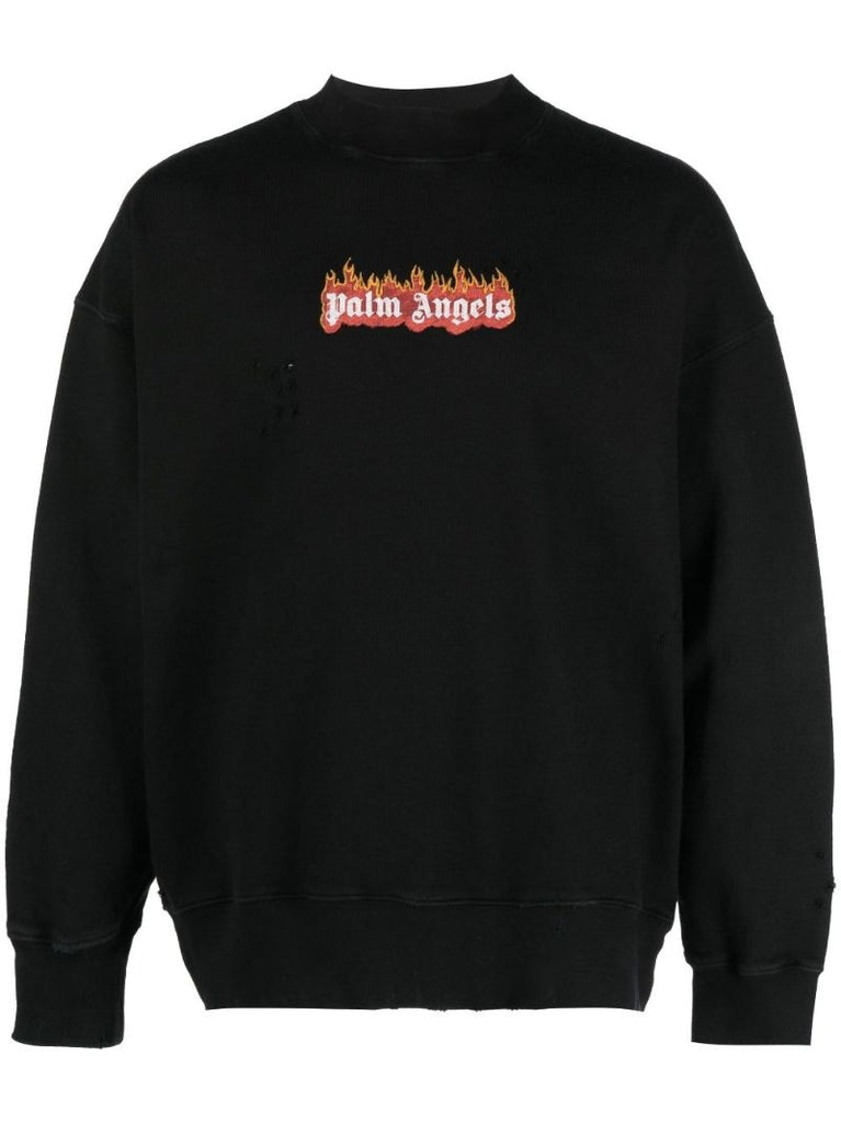 Black Burning Logo Print Cotton Sweatshirt
