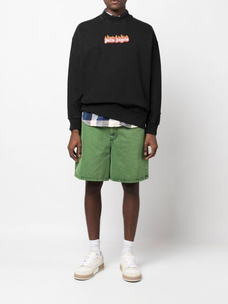 Black Burning Logo Print Cotton Sweatshirt