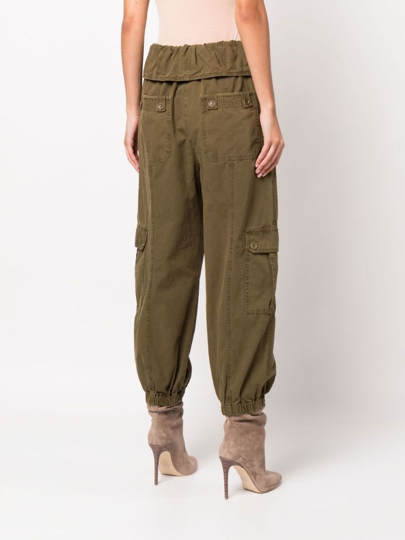 Green Alden Folded Waist Cotton Cargo Trousers