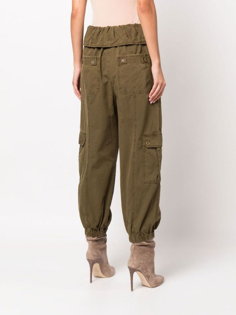 Green Alden Folded Waist Cotton Cargo Trousers