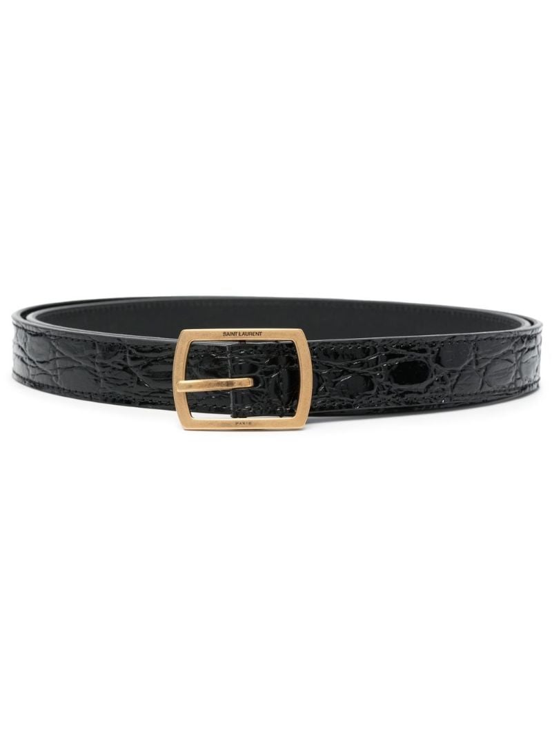 Black Embossed Mock Croc Leather Belt