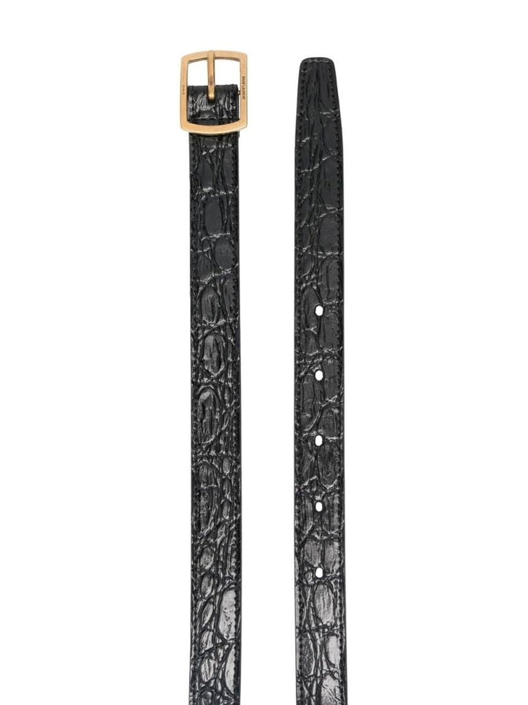 Black Embossed Mock Croc Leather Belt