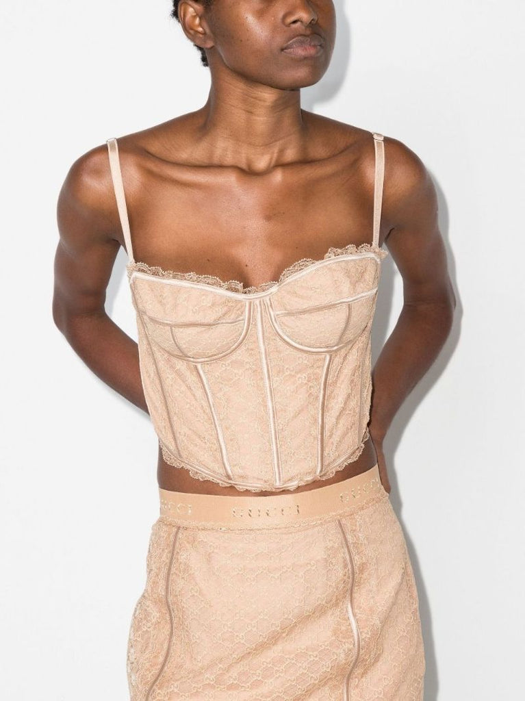 Neutral Gg Lace Corset Top
