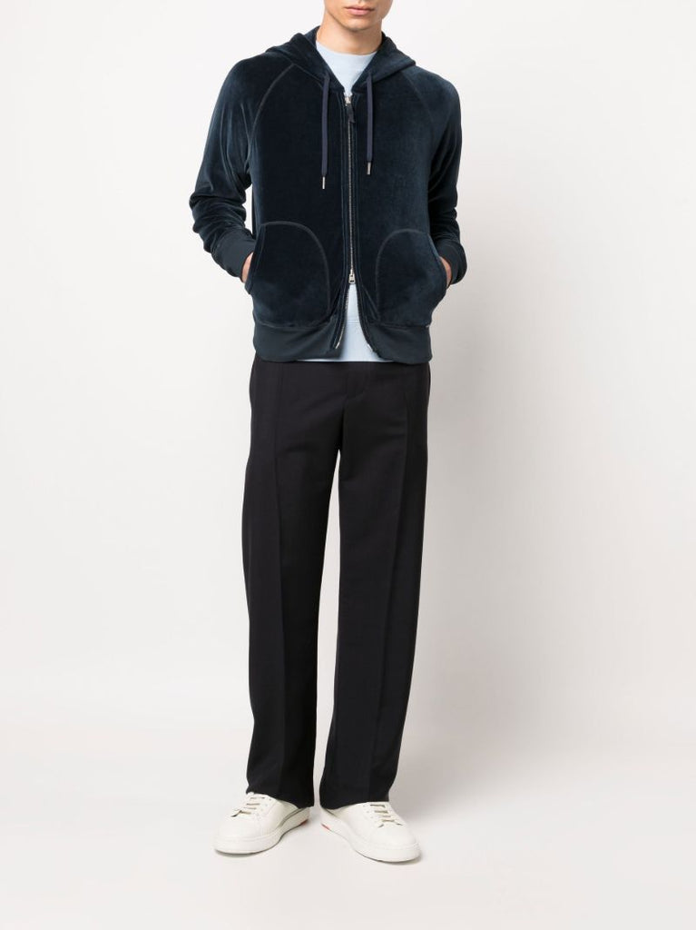 Navy Zip-up Velour Hoodie