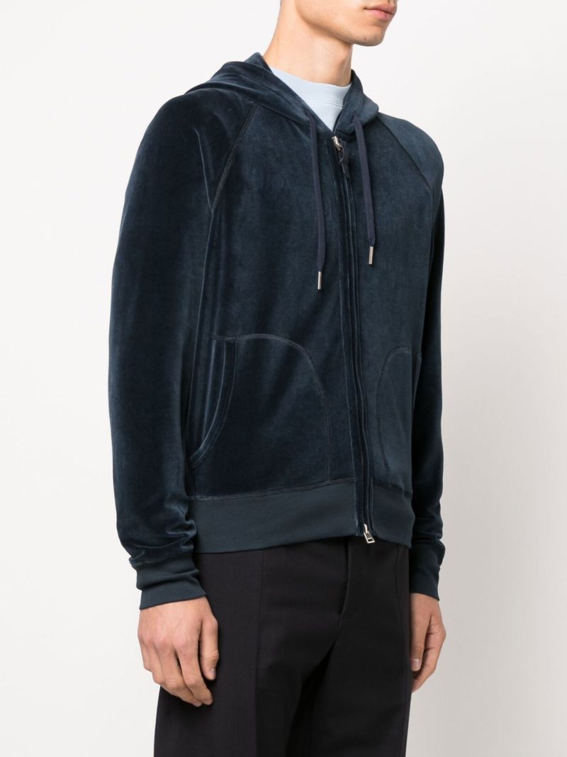 Navy Zip-up Velour Hoodie