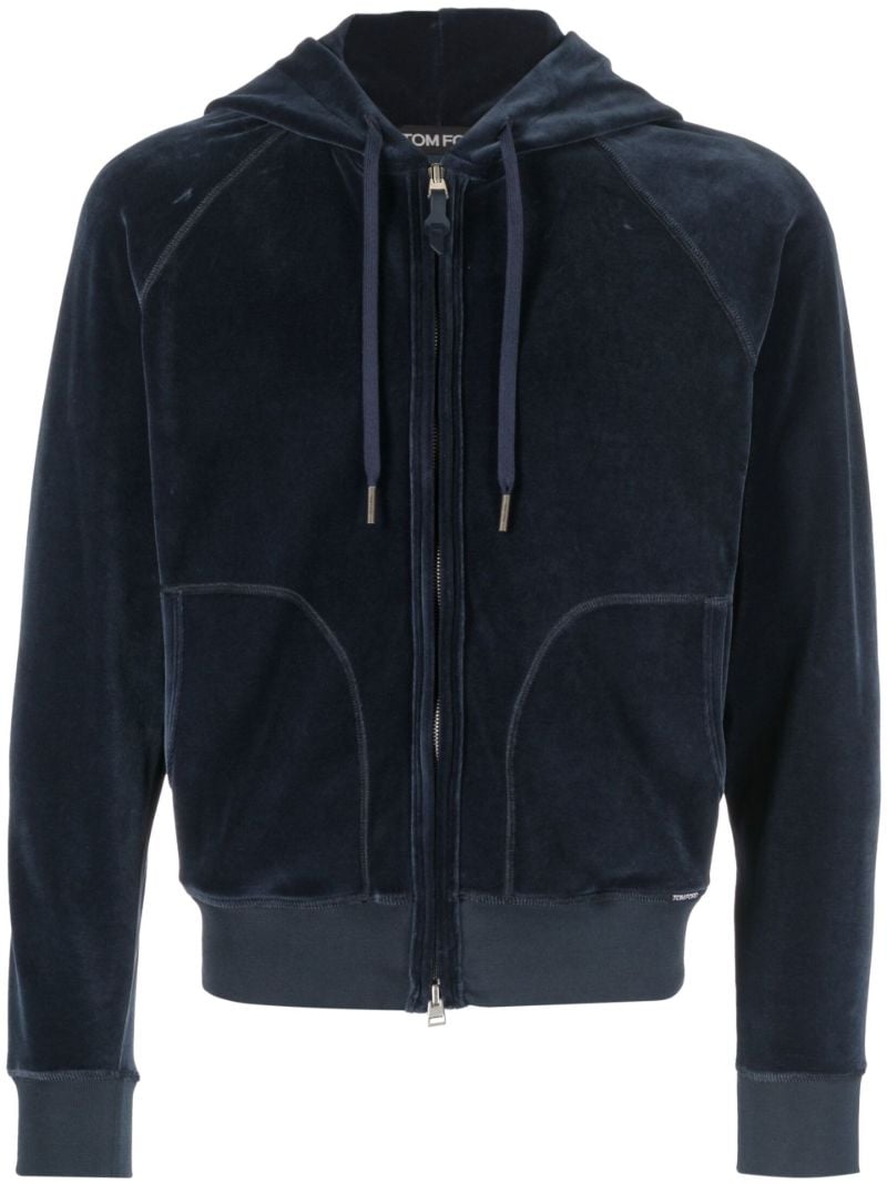 Navy Zip-up Velour Hoodie