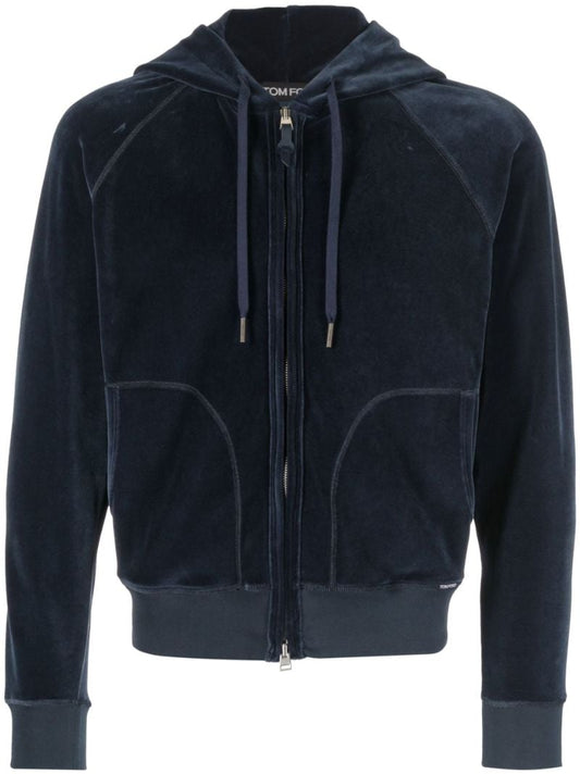 Navy Zip-up Velour Hoodie