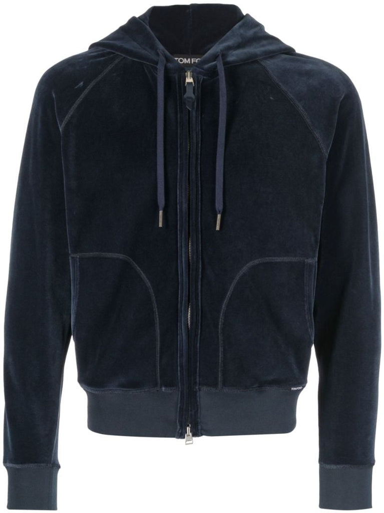 Navy Zip-up Velour Hoodie