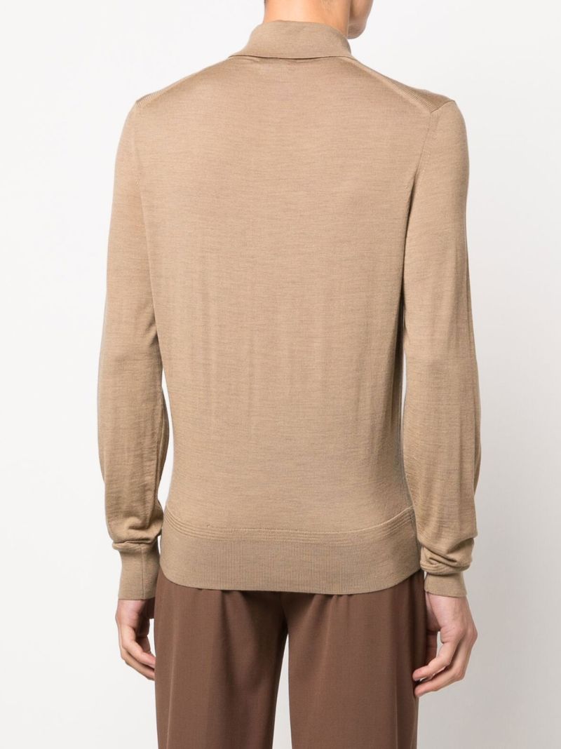Brown Long Sleeve Wool Polo Shirt