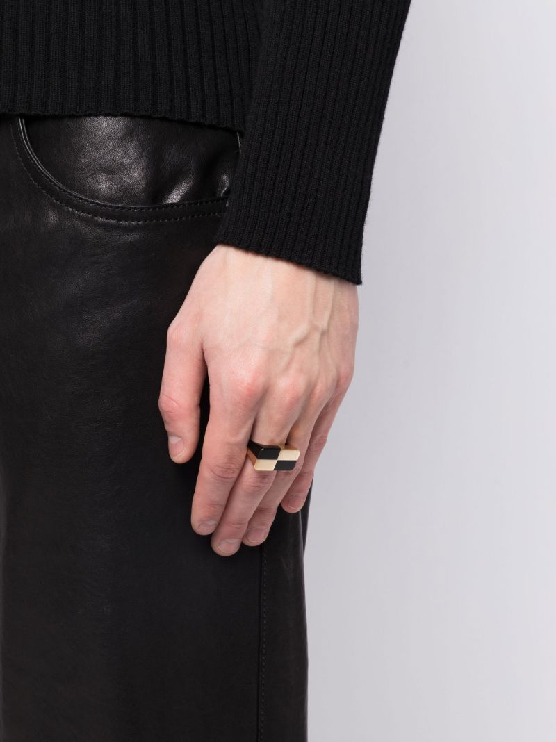 9k Yellow Gold Bague Damier Onyx Ring