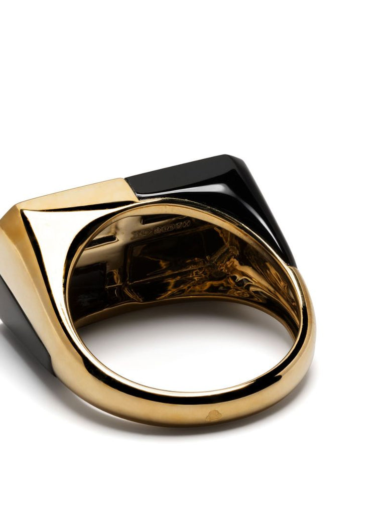 9k Yellow Gold Bague Damier Onyx Ring