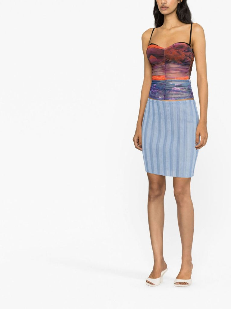 Blue Katrine Pleated Knitted Skirt