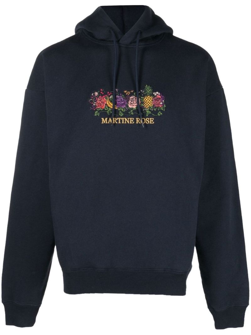 Blue Embroidered Logo Cotton Hoodie