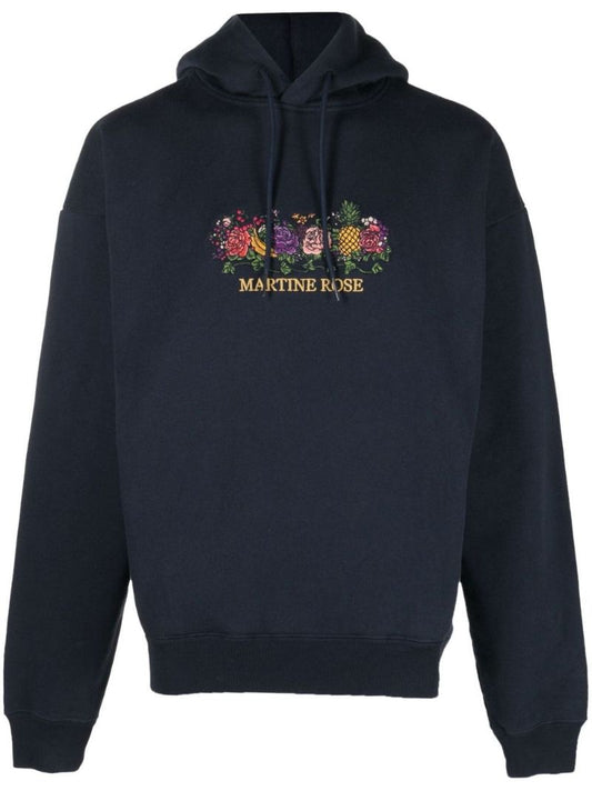 Blue Embroidered Logo Cotton Hoodie
