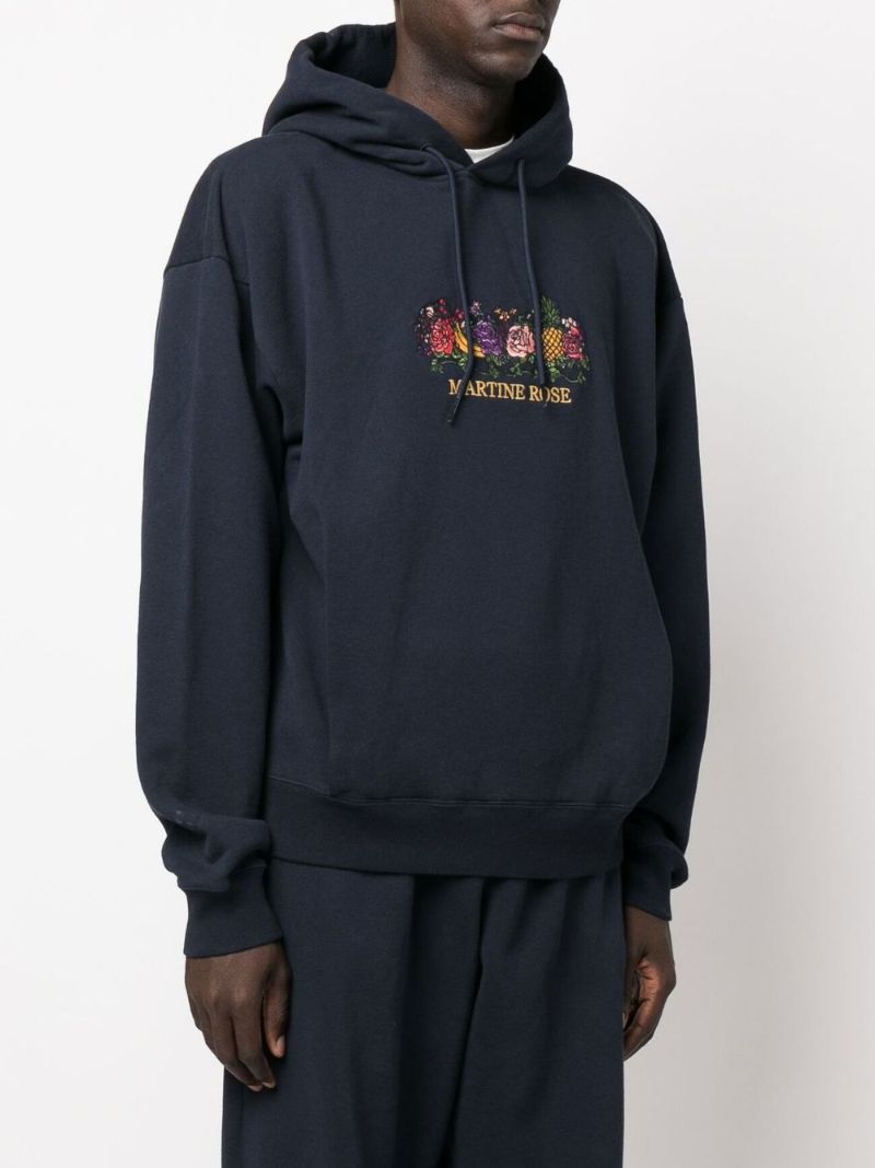 Blue Embroidered Logo Cotton Hoodie
