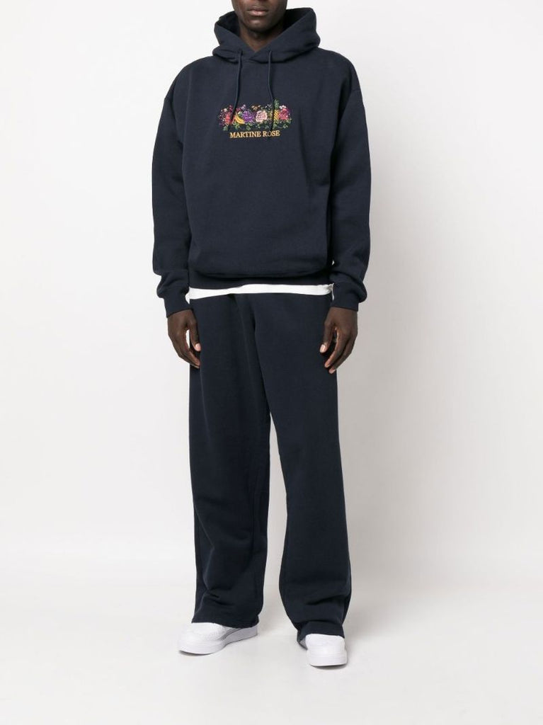 Blue Embroidered Logo Cotton Hoodie