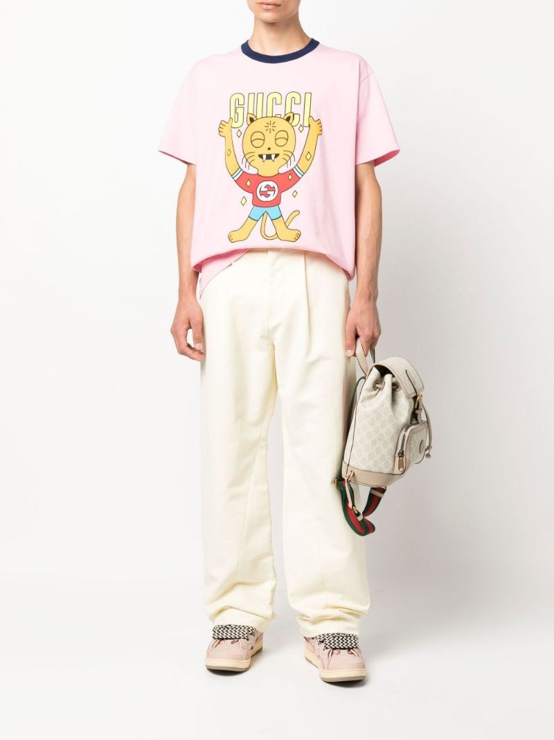 Pink Cat Print Cotton T-shirt