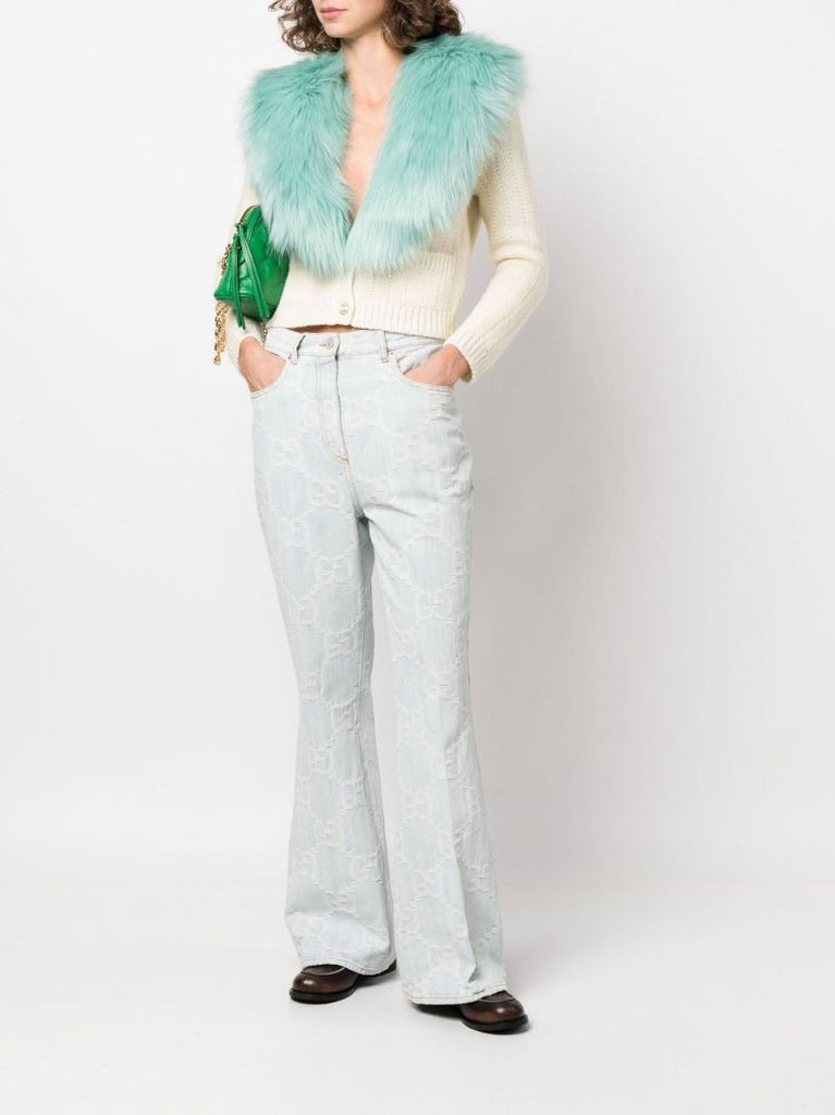 Blue Gg Jacquard Flared Jeans