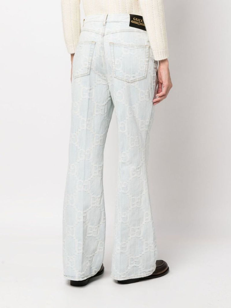 Blue Gg Jacquard Flared Jeans