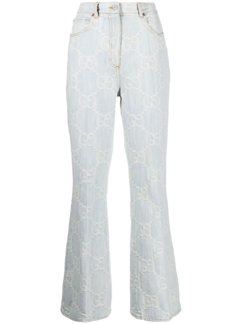 Blue Gg Jacquard Flared Jeans
