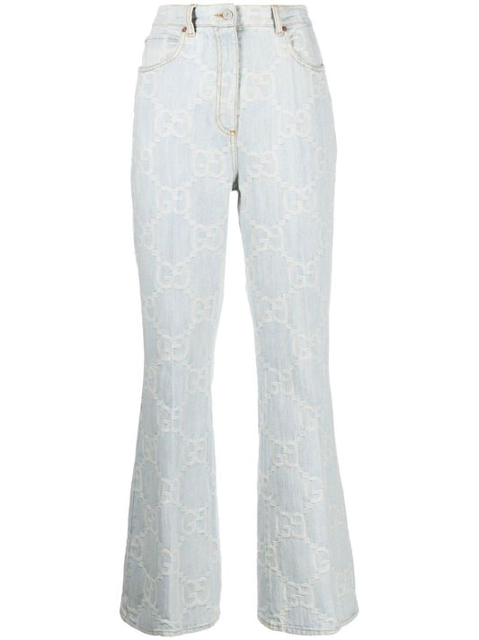Blue Gg Jacquard Flared Jeans