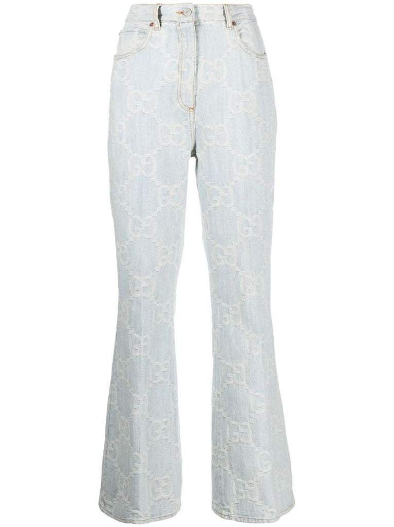 Blue Gg Jacquard Flared Jeans