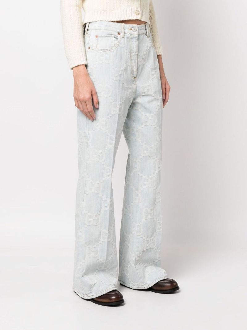 Blue Gg Jacquard Flared Jeans