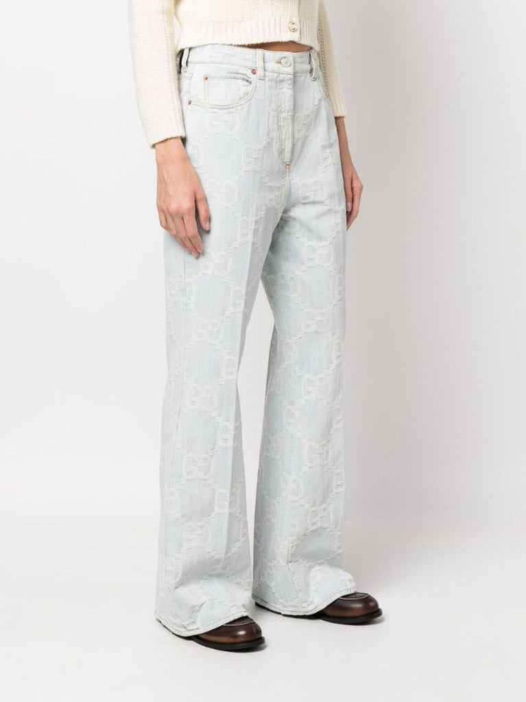 Blue Gg Jacquard Flared Jeans