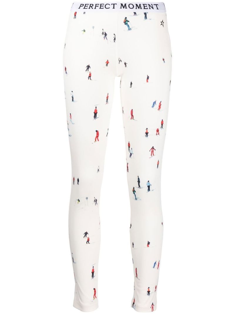 White Graphic Print Thermal Leggings
