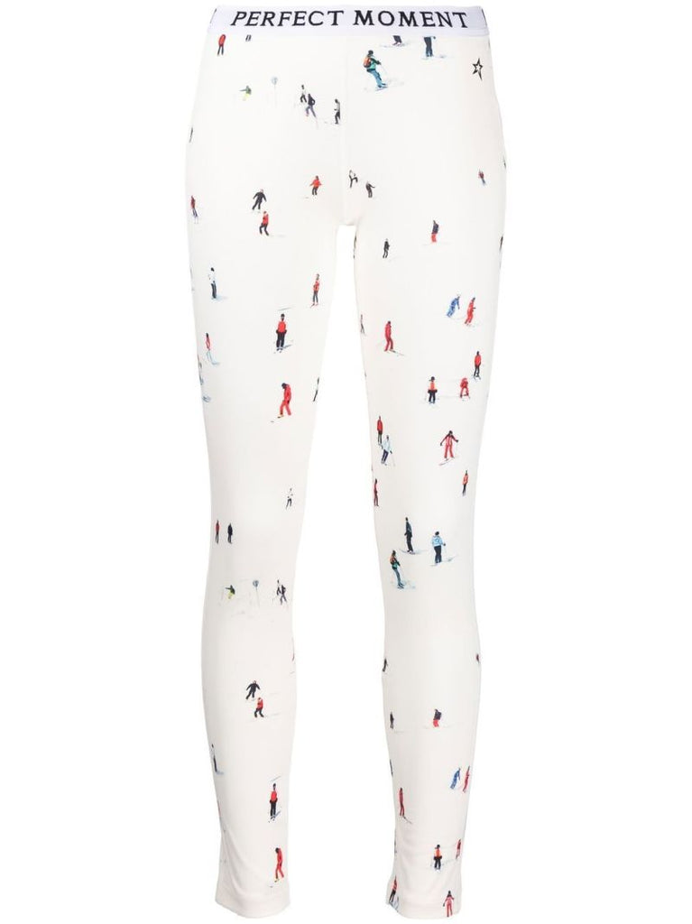 White Graphic Print Thermal Leggings