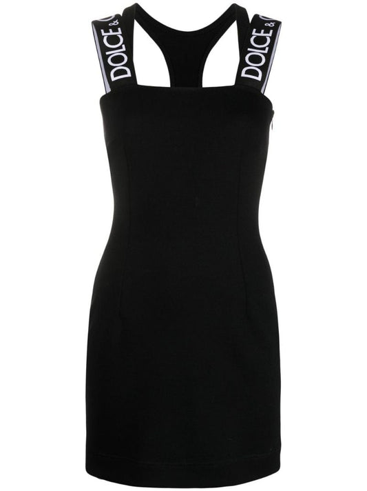 Black Logo Strap Wool Mini Dress