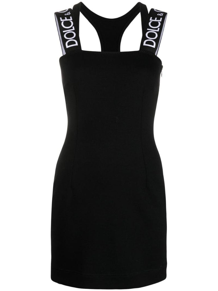 Black Logo Strap Wool Mini Dress