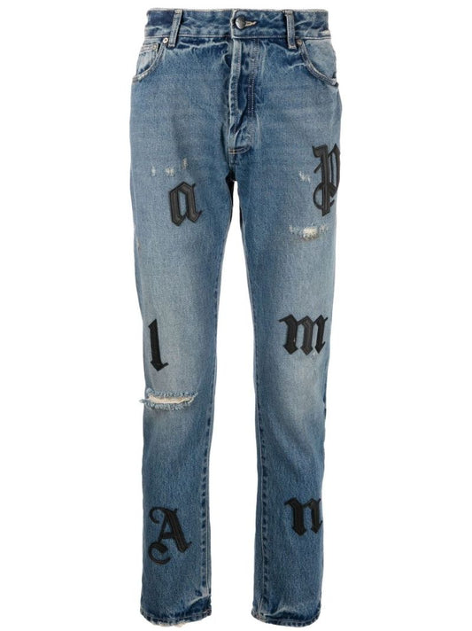 Blue Logo Straight-leg Jeans