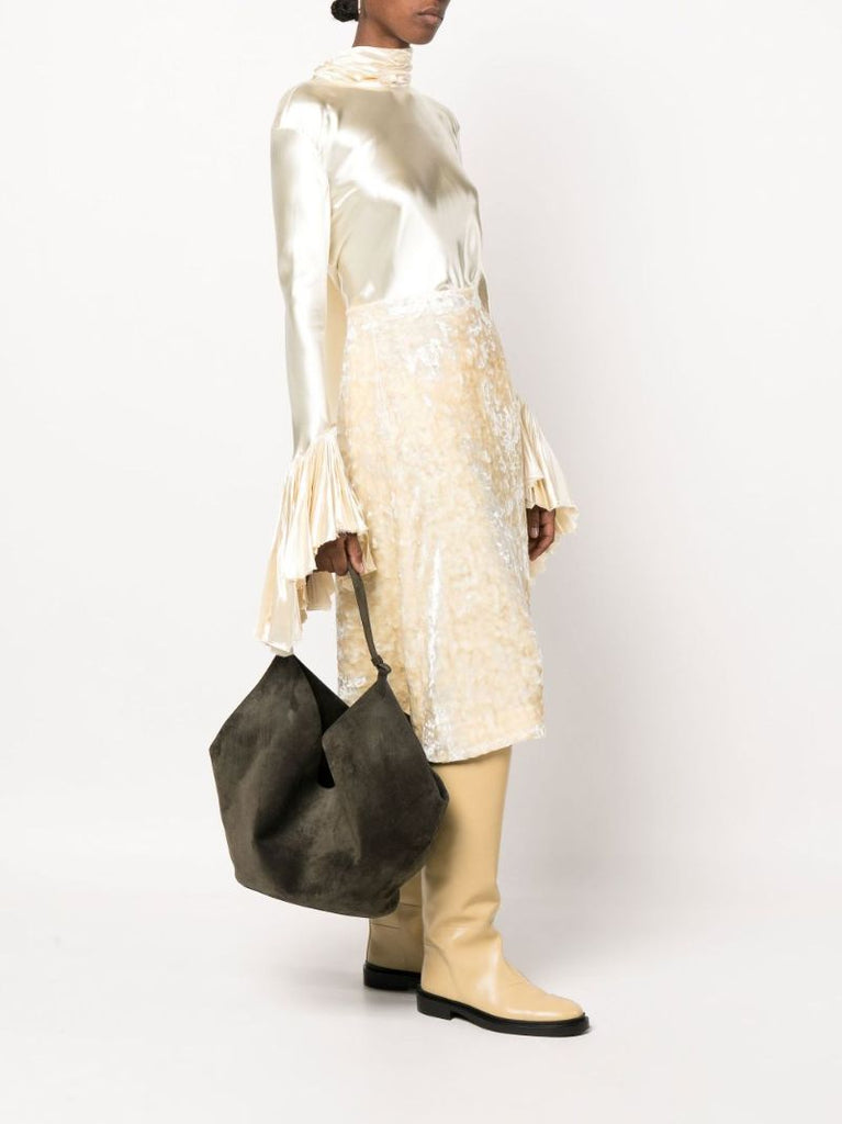 Green Lotus Medium Suede Shoulder Bag
